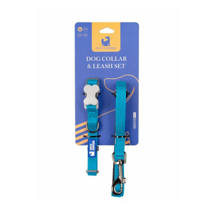 PETS EMPIRE Classic Dog Collar & Leash Set with Bow-Blue