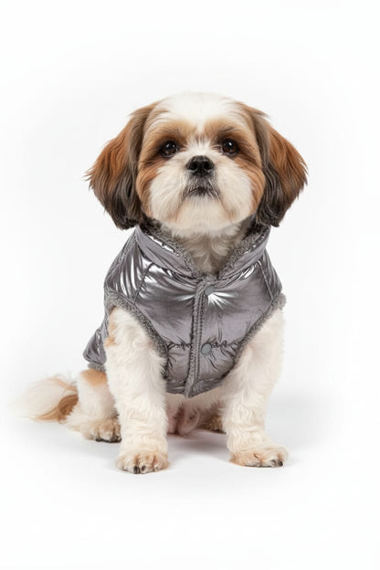 Pets Empire Metallic Silver  Puffer Jacket  Vest for Small Dogs (Half)