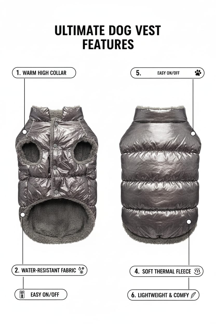 Pets Empire Metallic Silver  Puffer Jacket  Vest for Small Dogs (Half)