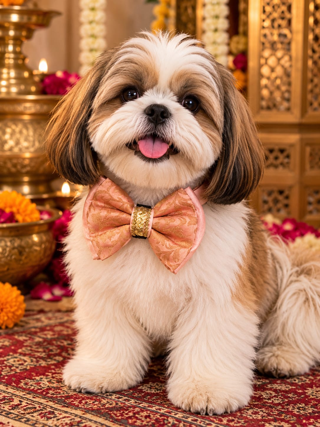 Pets Empire Ethnic Designer Dog Bow Tie Collar- Peach