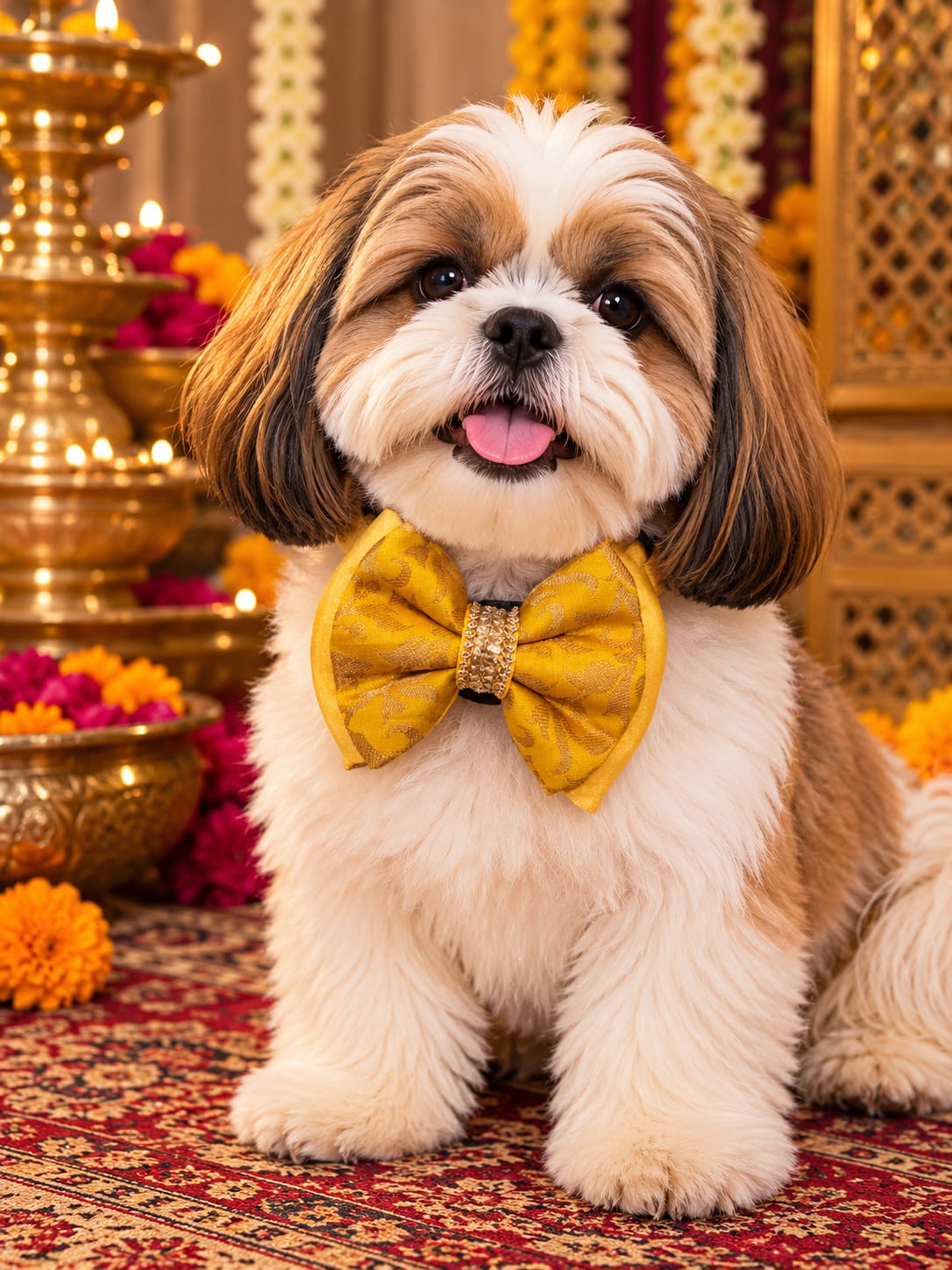 Pets Empire Ethnic Designer Dog Bow Tie Collar- Yellow