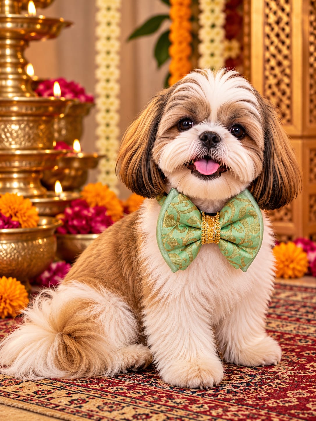 Pets Empire Ethnic Designer Dog Bow Tie Collar- Green