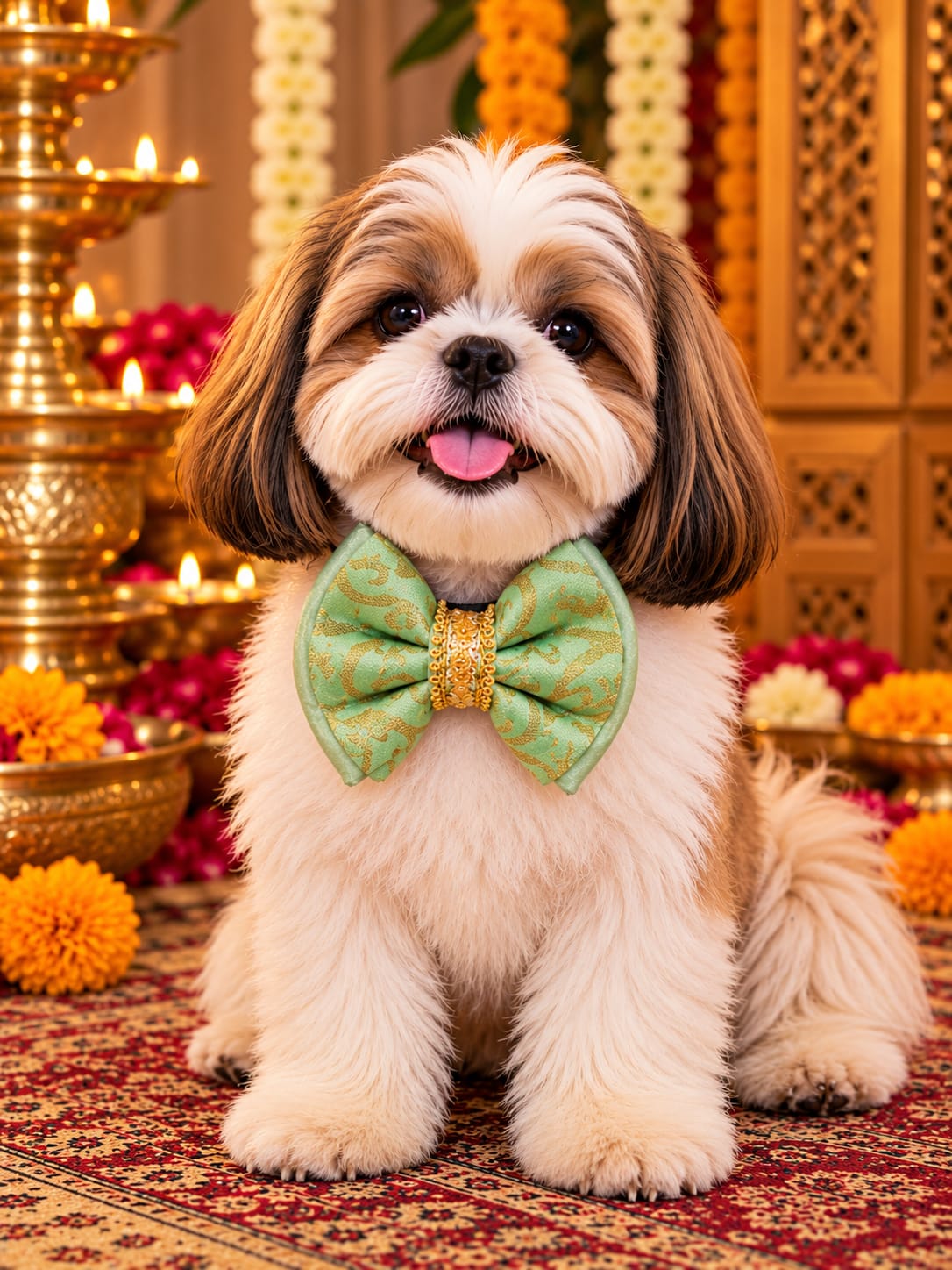 Pets Empire Ethnic Designer Dog Bow Tie Collar- Green