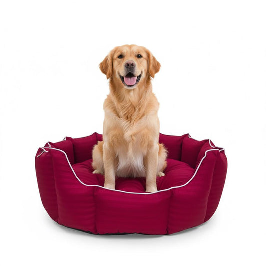 PETS EMPIRE Round Lounger Beds with Pillow for Dogs - Maroon
