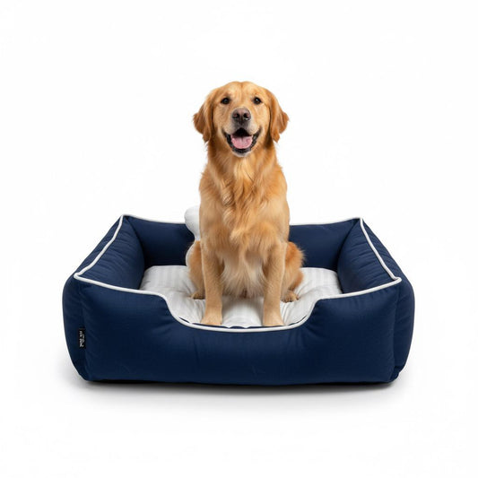 Pets Empire Classic Lounger Beds with Pillow for Dogs - Dark Blue