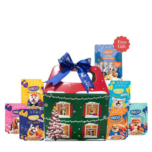 Pets Empire Moochie Christmas Hamper for Dogs – 2×Each Flavor + 1 Extra Variety Pack FREE (13 Pouches)