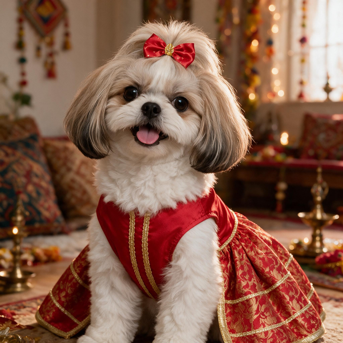Pets Empire Lehenga Dress for Female  Dogs- Red
