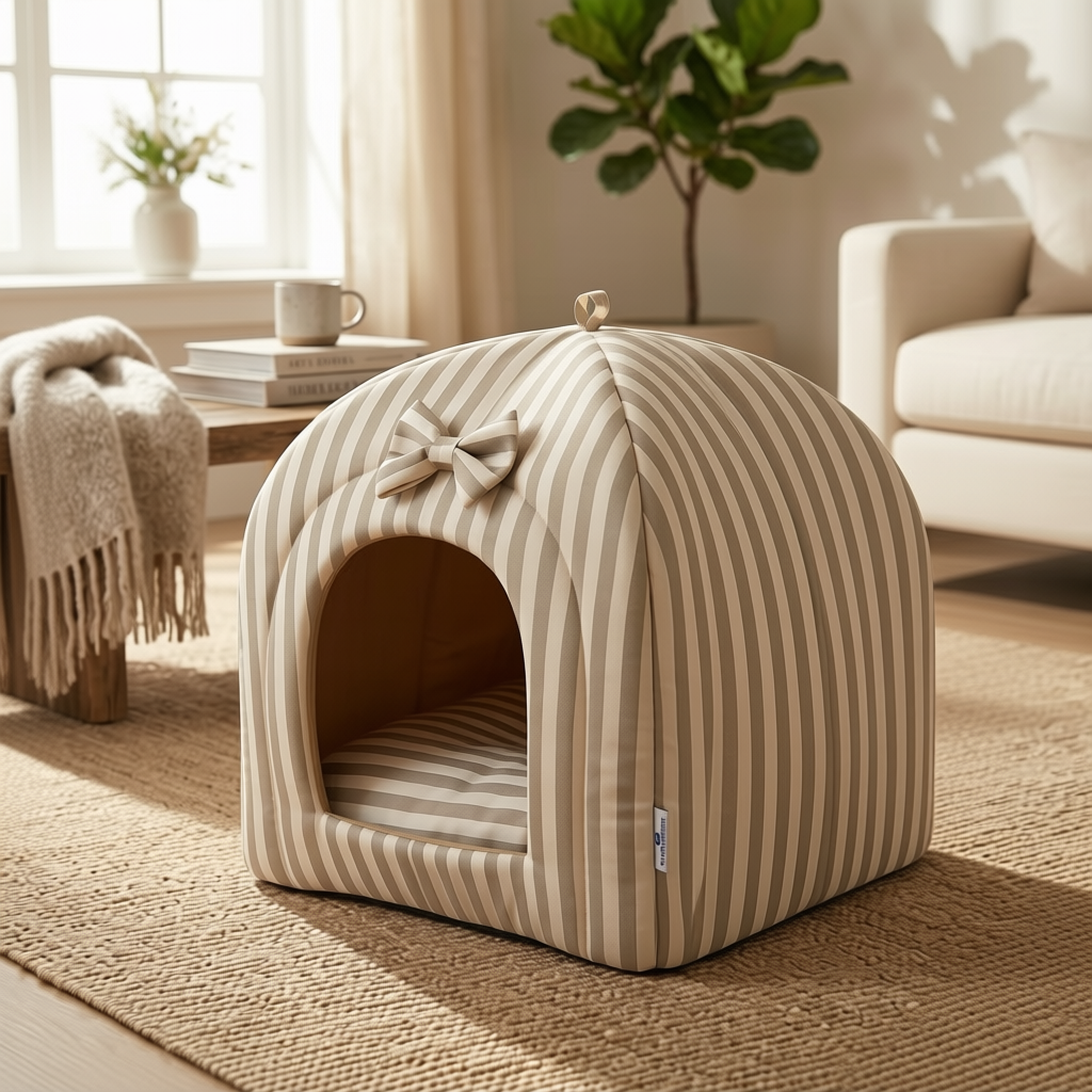 Pets Empire Striped Hut Bed with Soft Cushion for Cats & Kittens