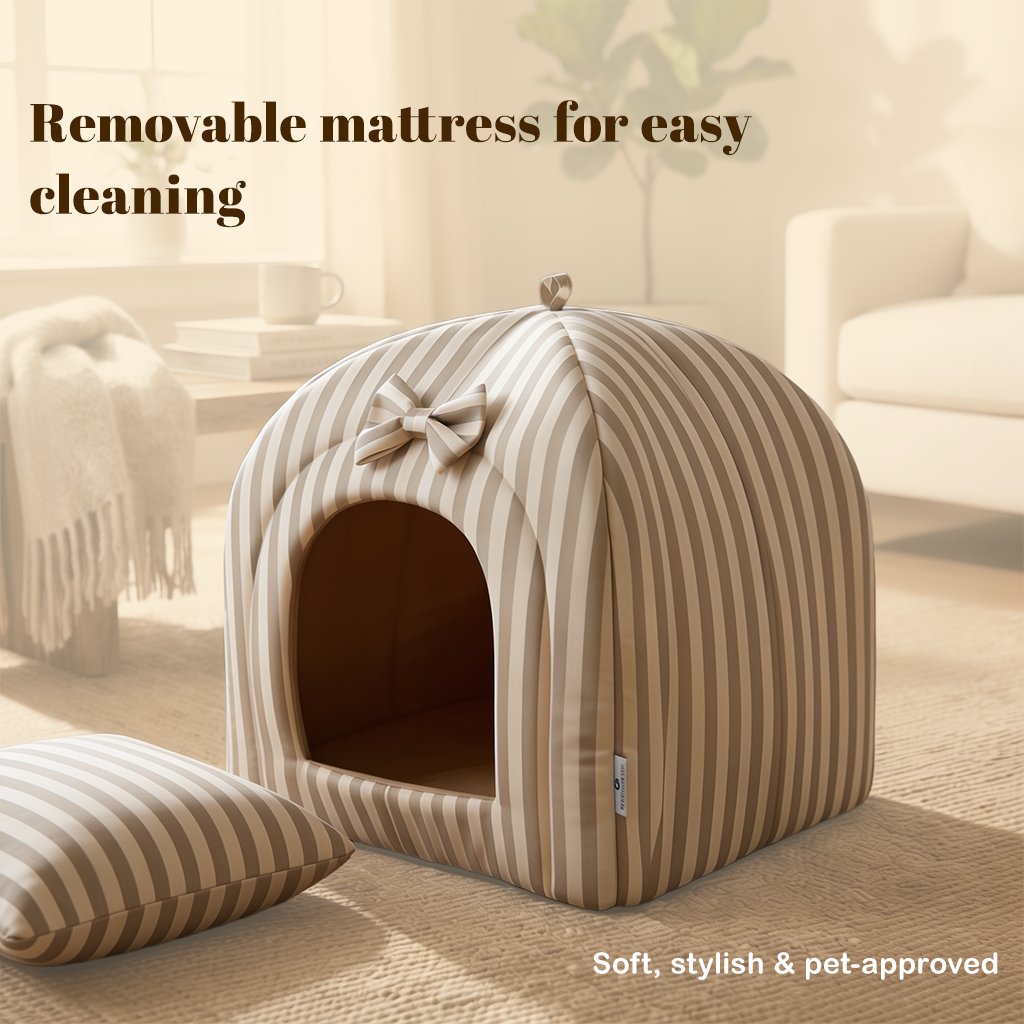 Pets Empire Striped Hut Bed with Soft Cushion for Cats & Kittens