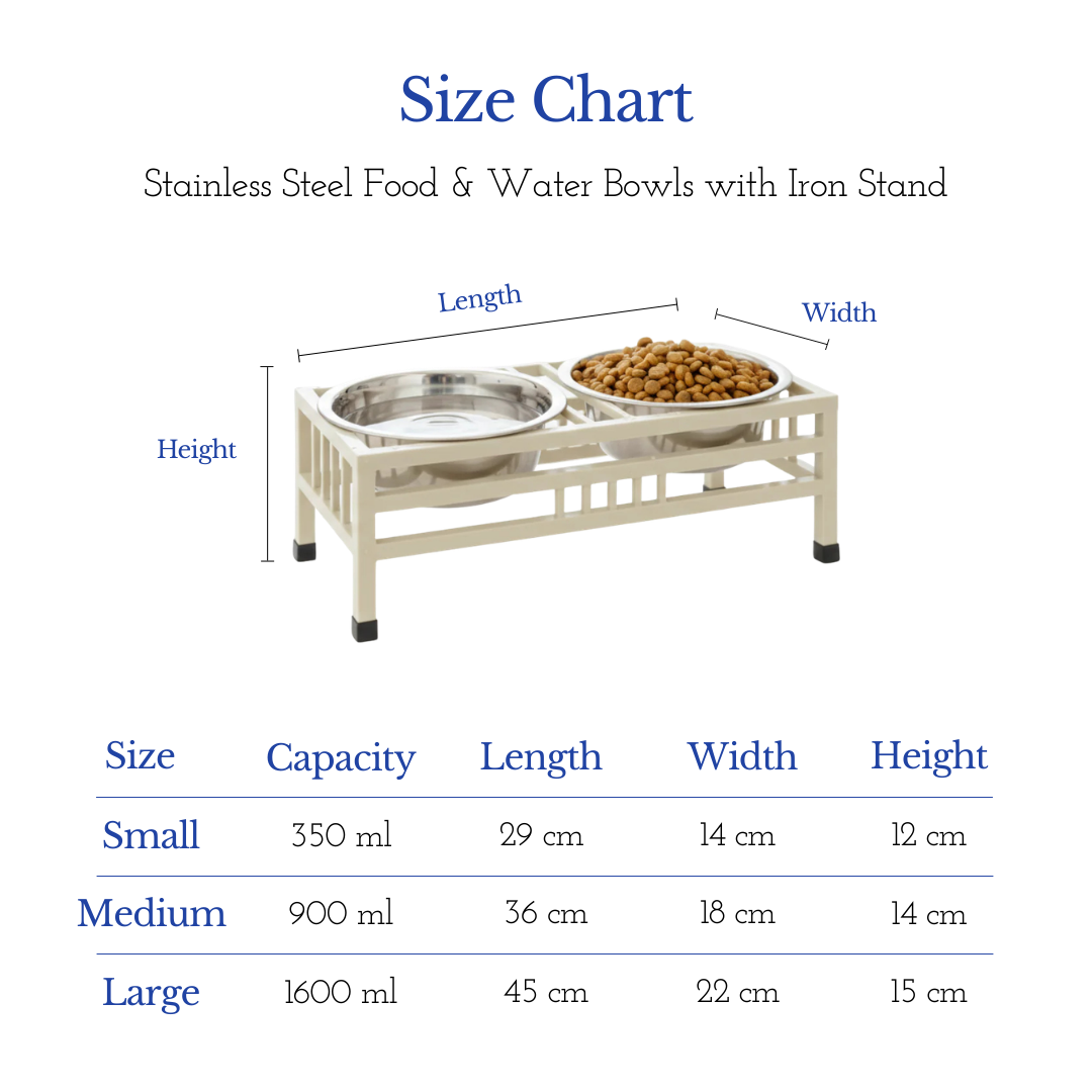 Pets Empire Stainless Steel Food & Water Bowls with Iron Stand (Cream Color)