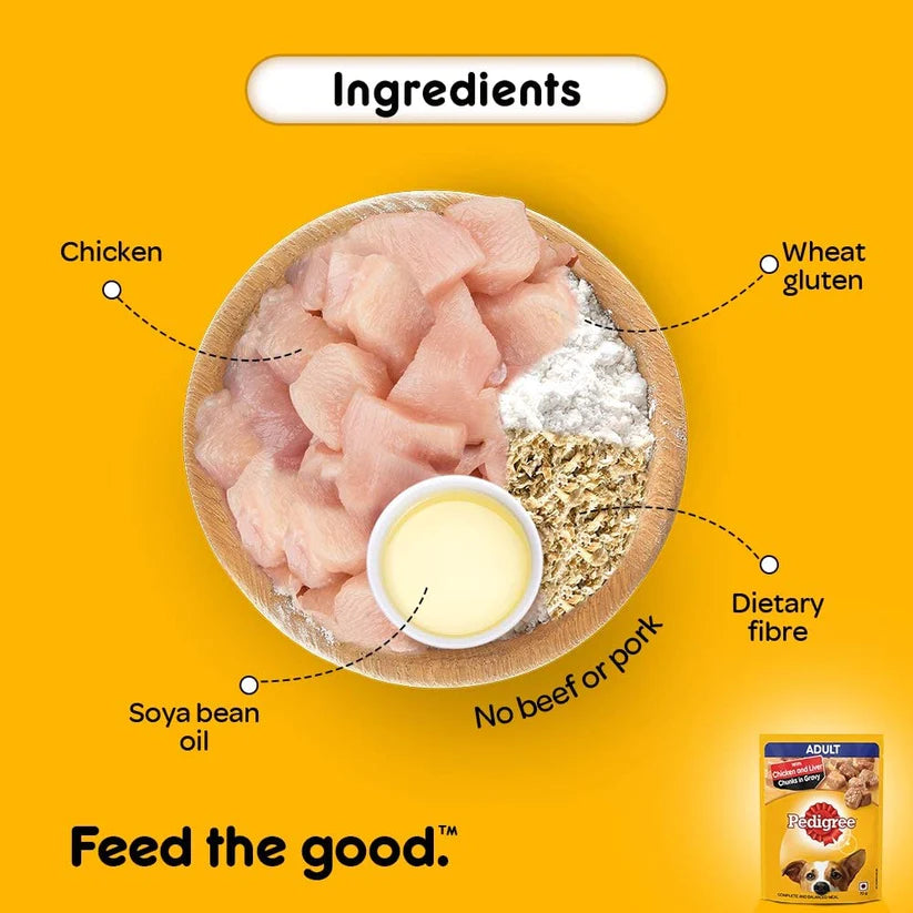 Pedigree Chicken & Liver Chunks in Gravy Adult Wet Dog Food - 70 g packs