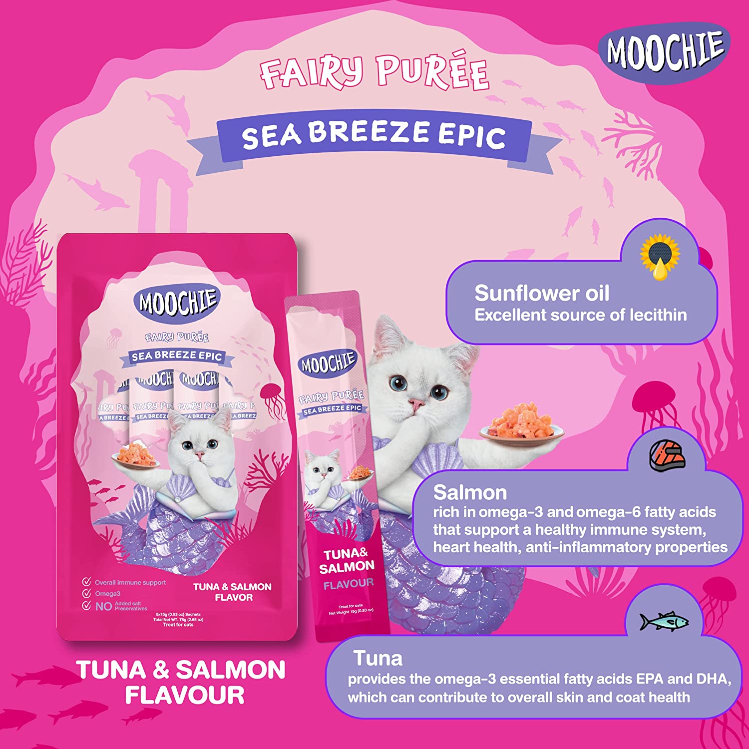 Moochie Creamy Treat for Cats- Tuna & Salmon (15g Each)